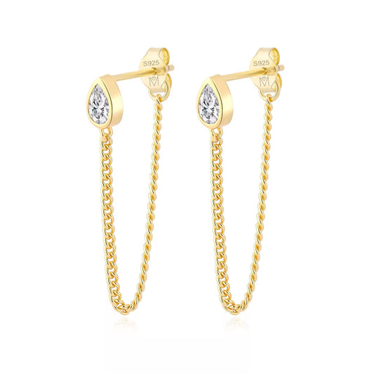 Drop Cuban Chain Stud Earrings